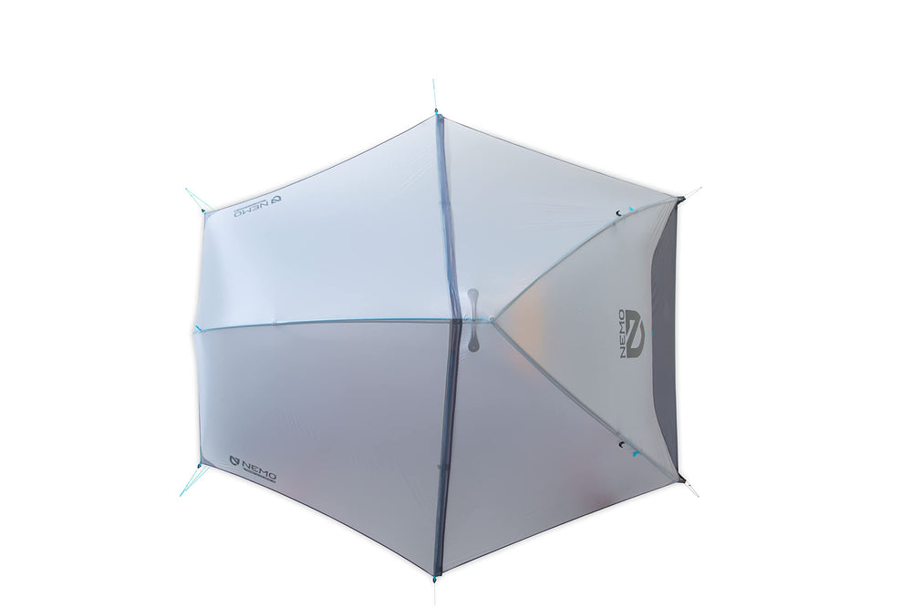 NEMO Hornet Elite OSMO triangulated guy-outs increase interior volume at the foot.