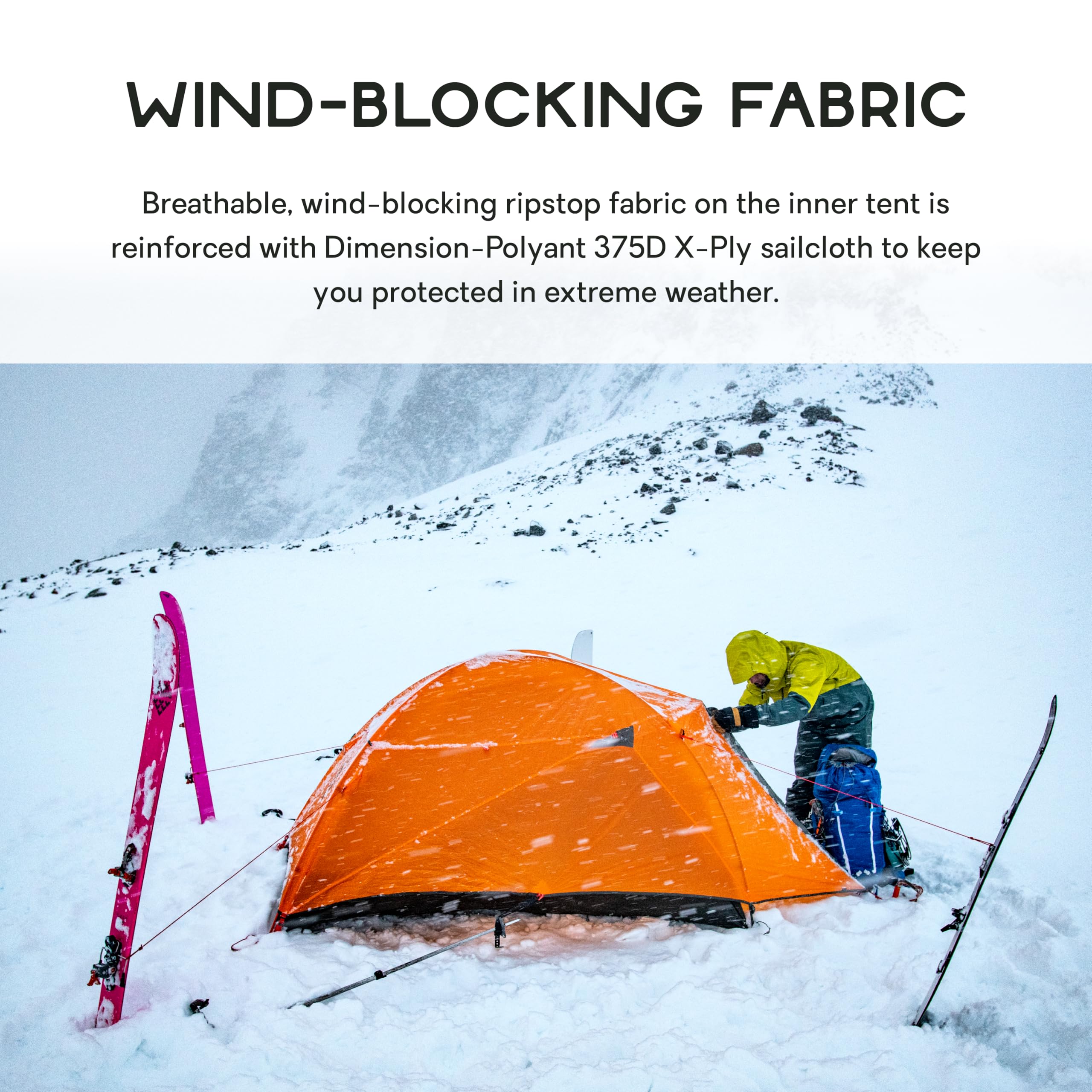 Nemo Kunai brow pole demonstrates wind resistance and stability.