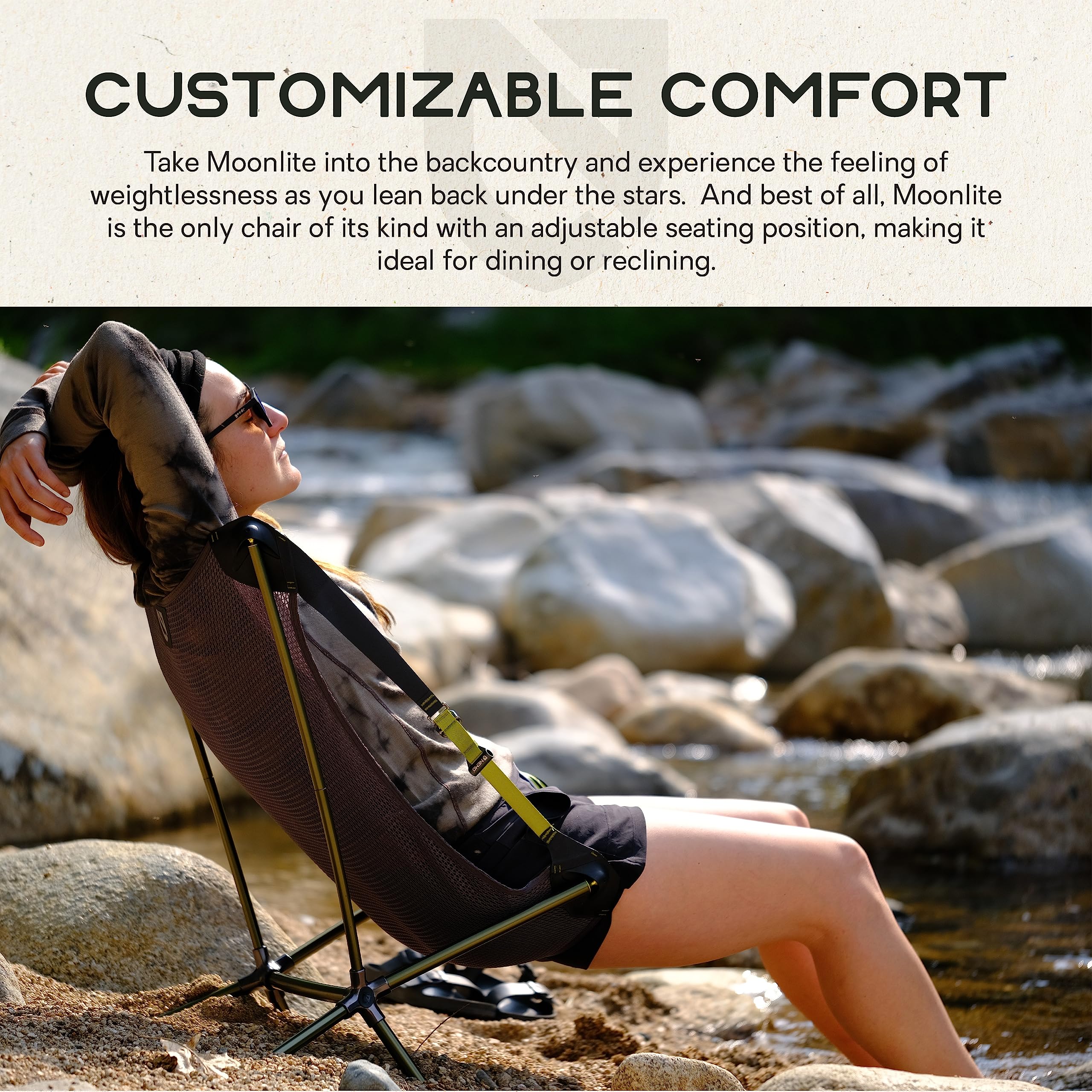 Nemo Moonlite shows adjustable position for personalized camp comfort and lounging.