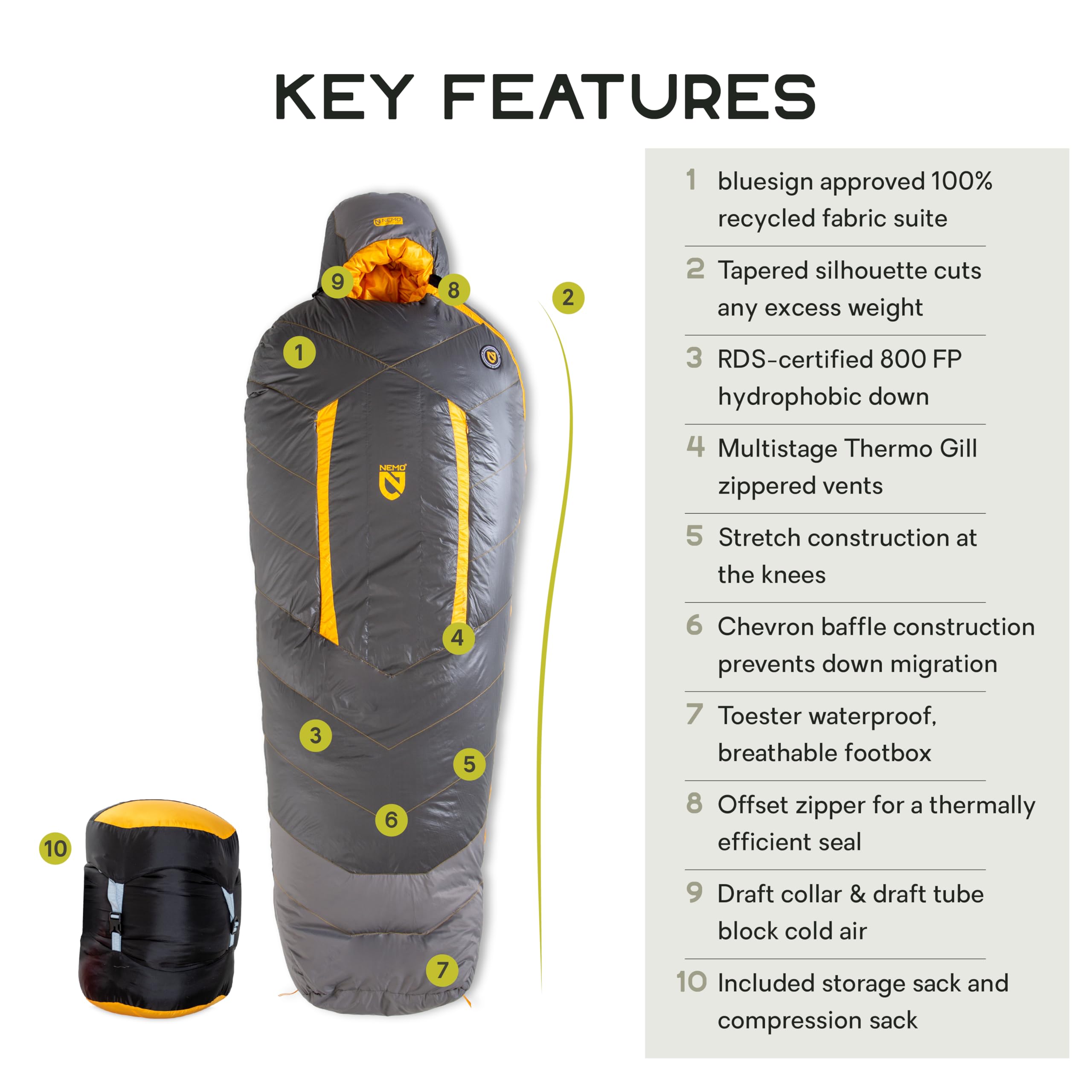 NEMO Sonic Down mummy bag interior showing plush loft for balanced warmth.