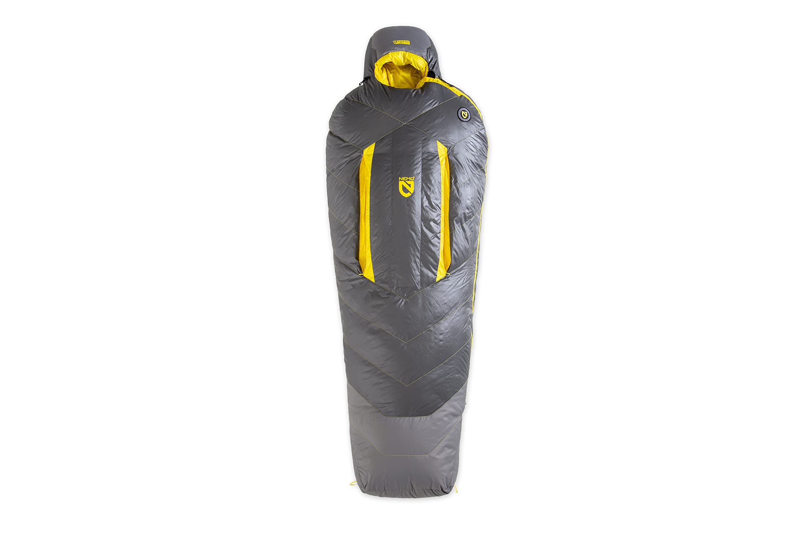 NEMO Sonic Down mummy bag exterior shell in gray with bluesign-certified fabric for durable eco-friendly warmth.