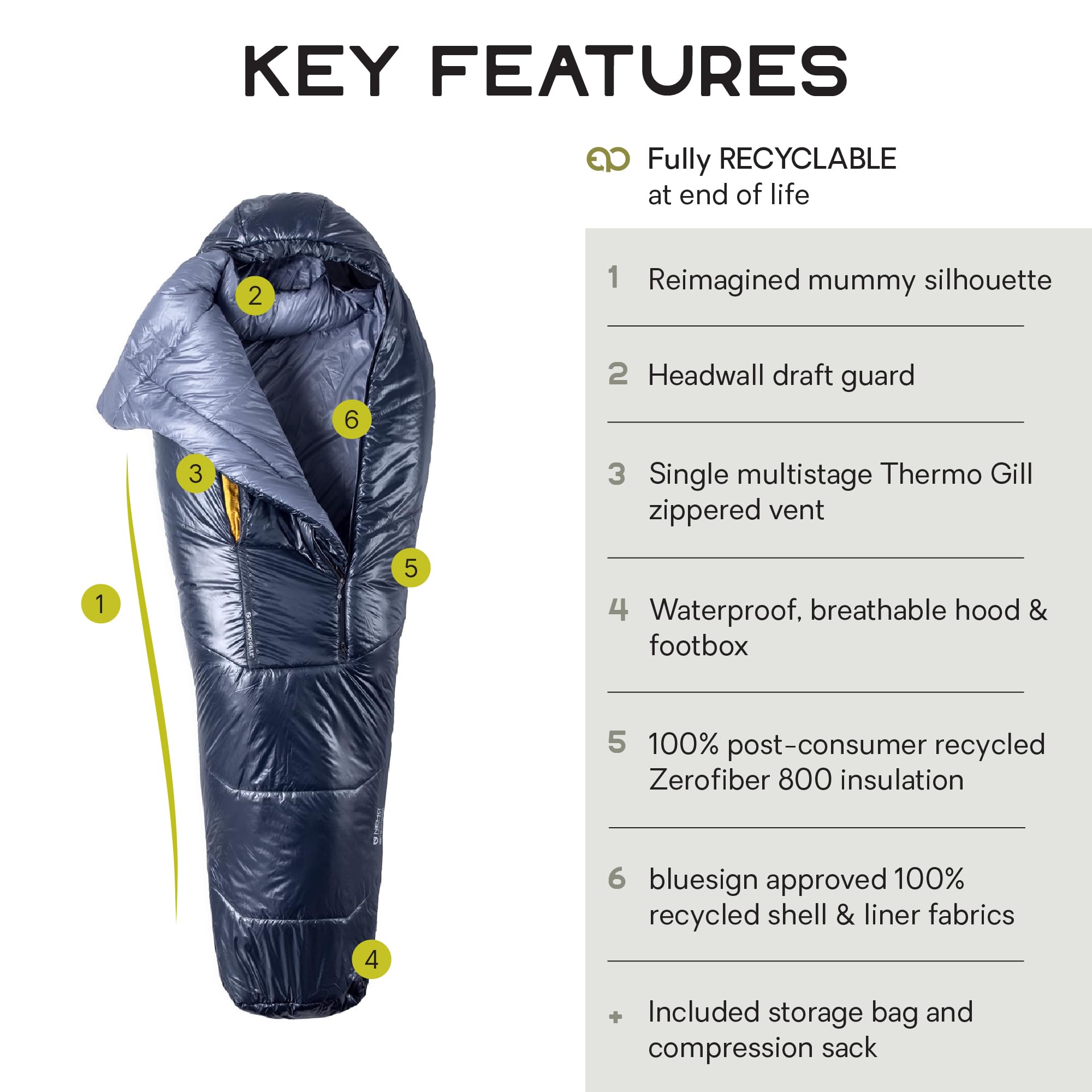 NEMO Soul with tapered mummy design reducing bulk for easy carry.