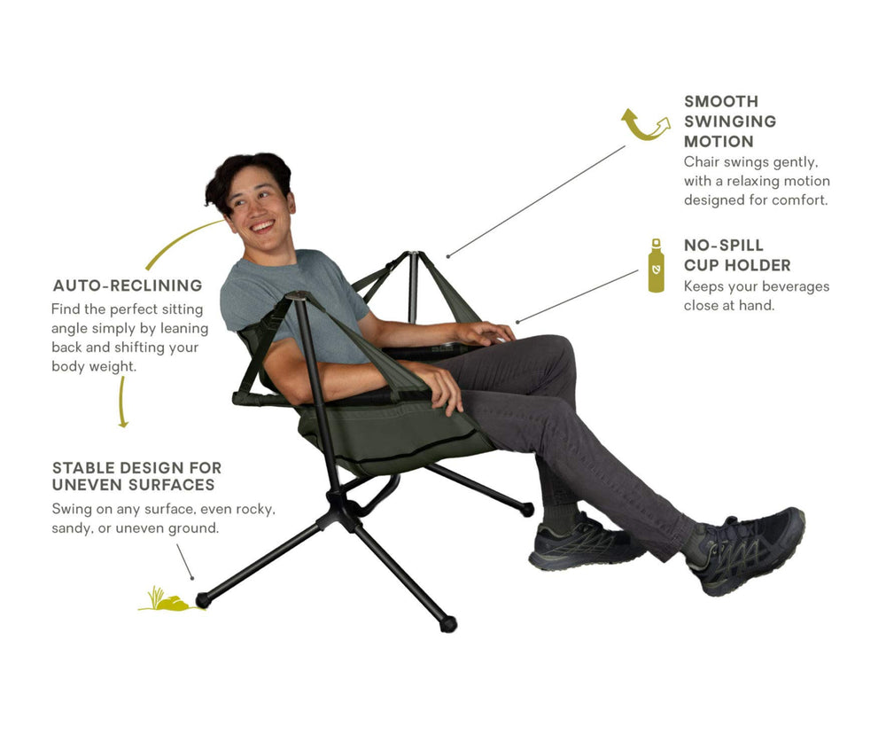 Nemo Stargaze chair Scarab/Smoke in use with stable low center of gravity.
