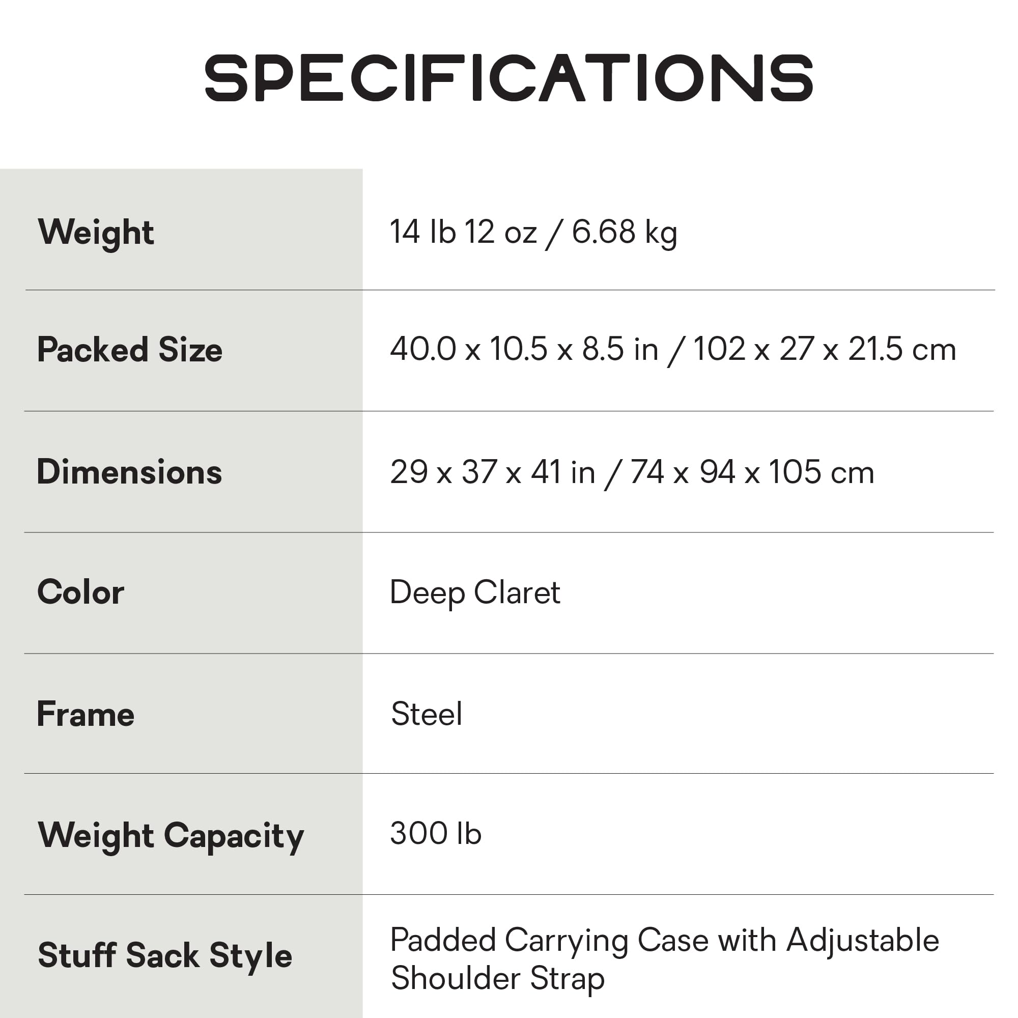 Nemo Stargaze EVO-X 300-pound capacity supports a wide range of campers with stability.
