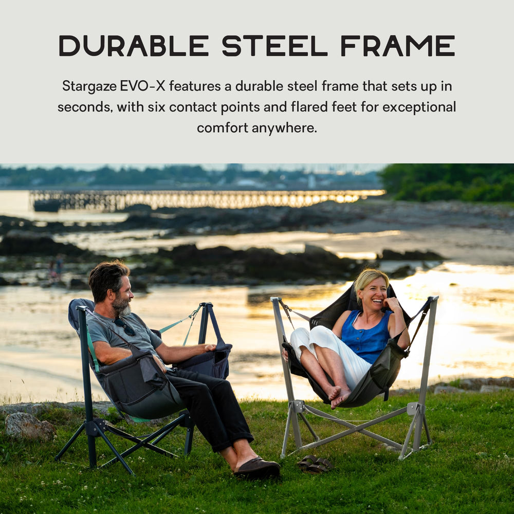 Nemo Stargaze EVO-X reclining motion shows smooth swing for relaxing outdoors.
