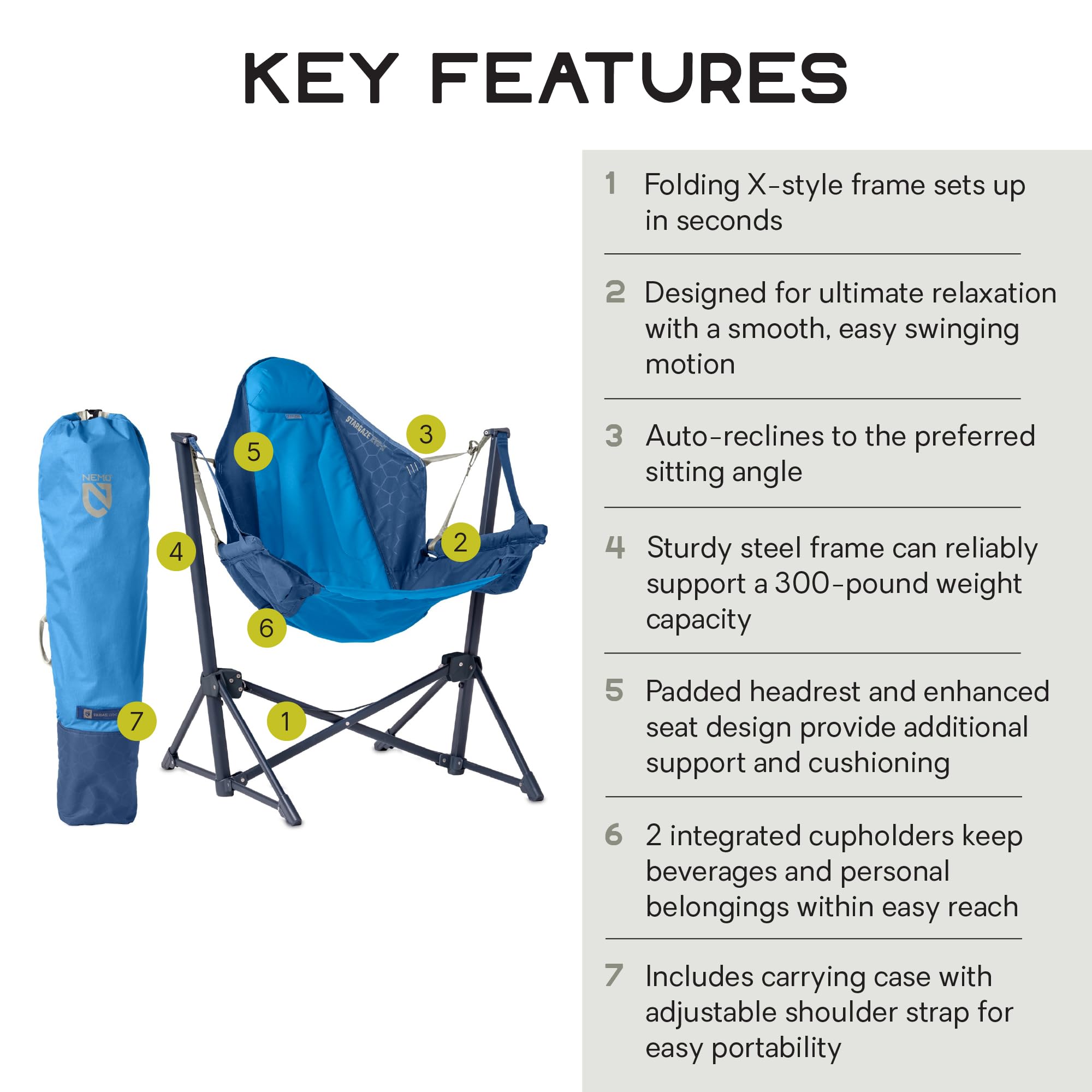 Nemo Stargaze EVO-X steel frame supports up to 300 pounds for sturdy outdoor use.