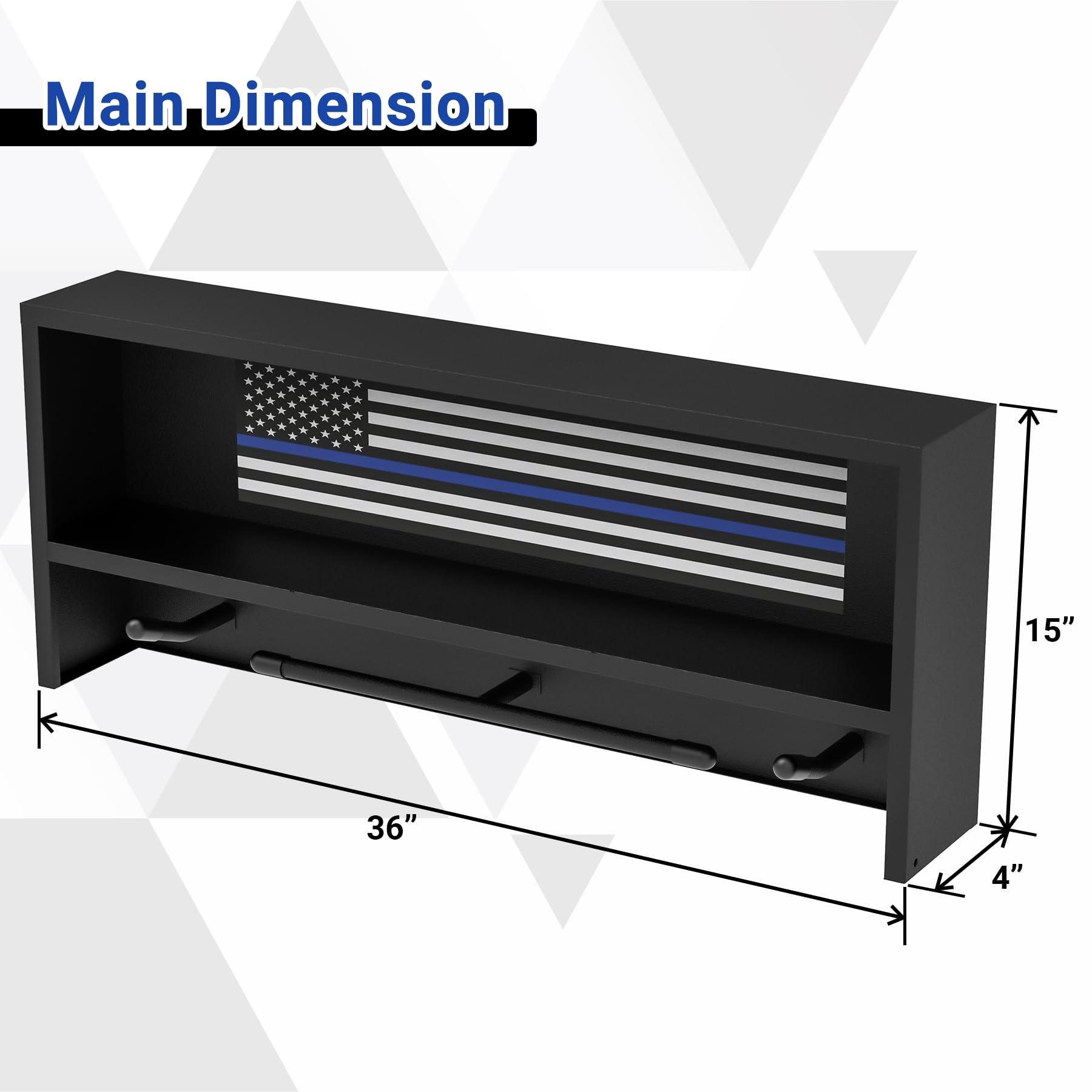 Neoaider black tactical gear rack with thin blue line flag decor and pride