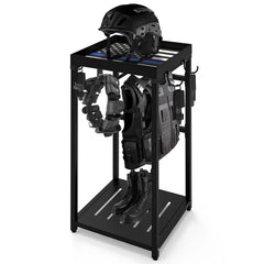 Neoaider police gear stand full setup shows sturdy frame and seven hooks for organized gear after shift