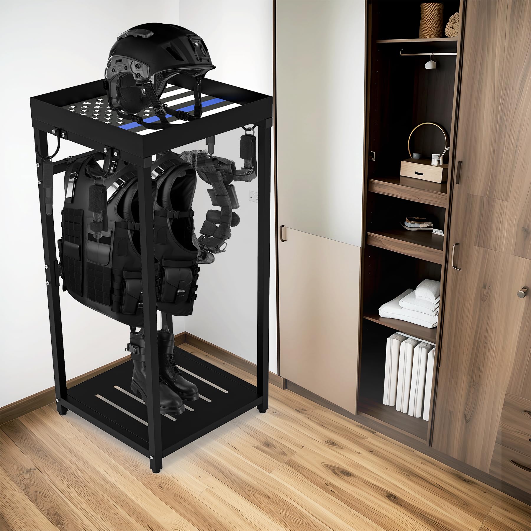 Neoaider police gear stand placed in an office or home entry for organization
