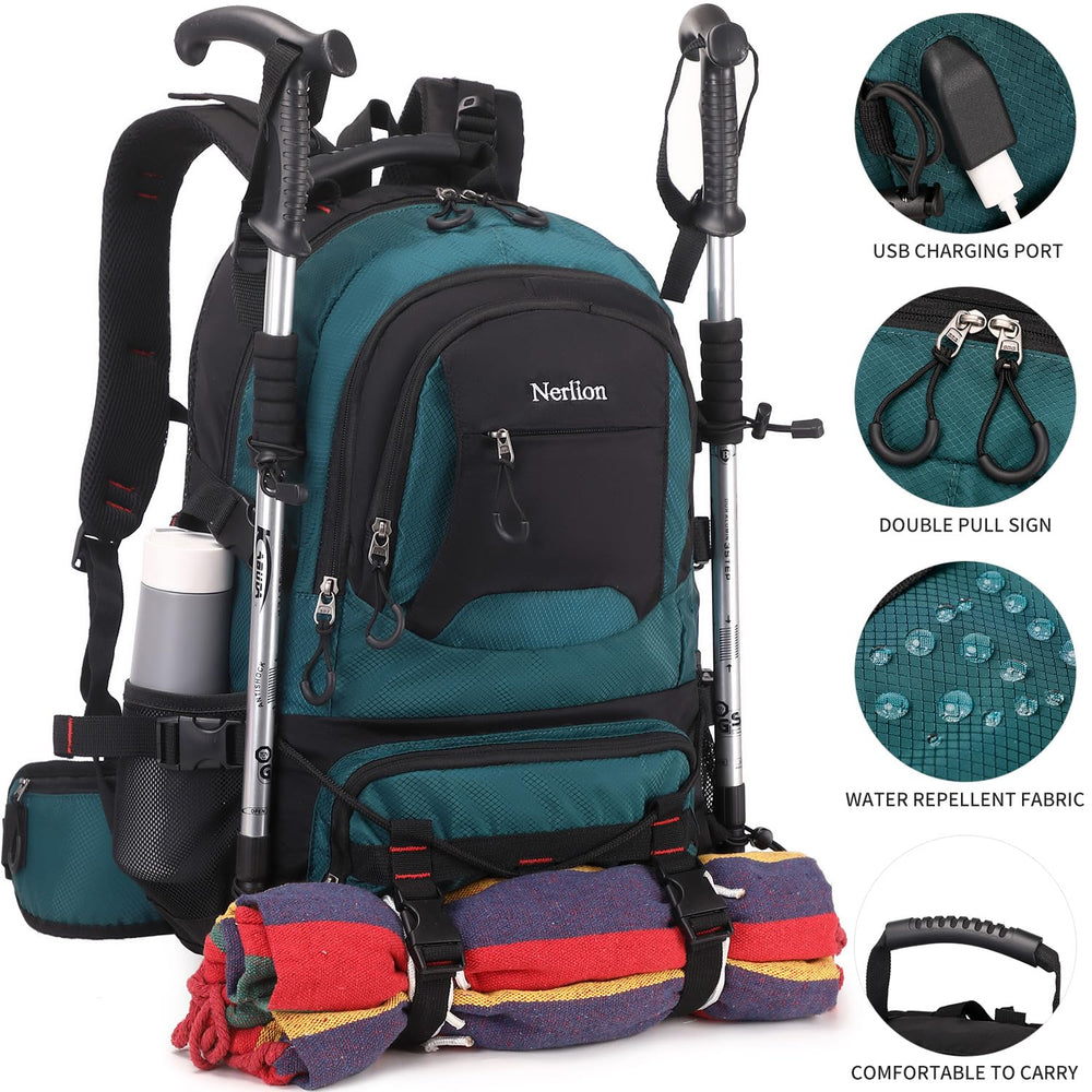 NerIion 40L hiking backpack back panel shows hidden anti-theft pocket for valuables.