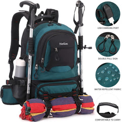 NerIion 40L hiking backpack back panel shows hidden anti-theft pocket for valuables.