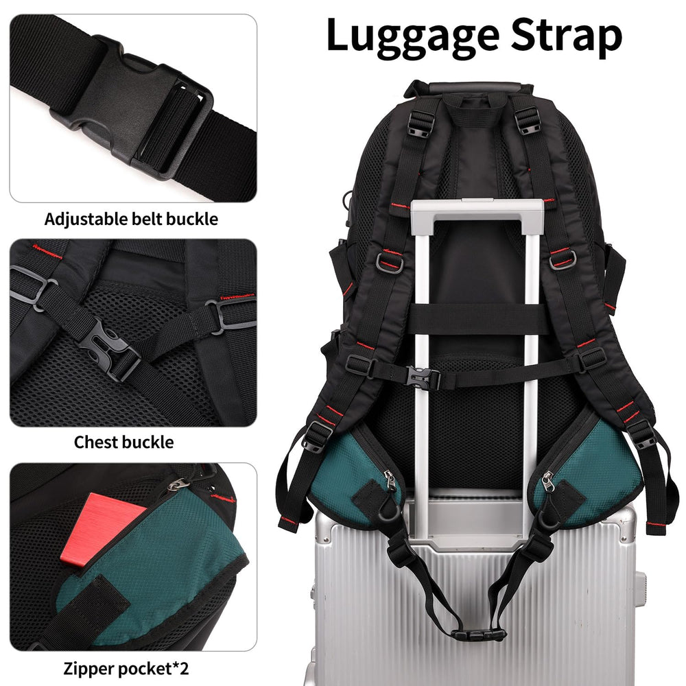 NerIion 40L hiking backpack chest strap demonstrates weight distribution during hiking.