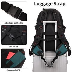 NerIion 40L hiking backpack chest strap demonstrates weight distribution during hiking.