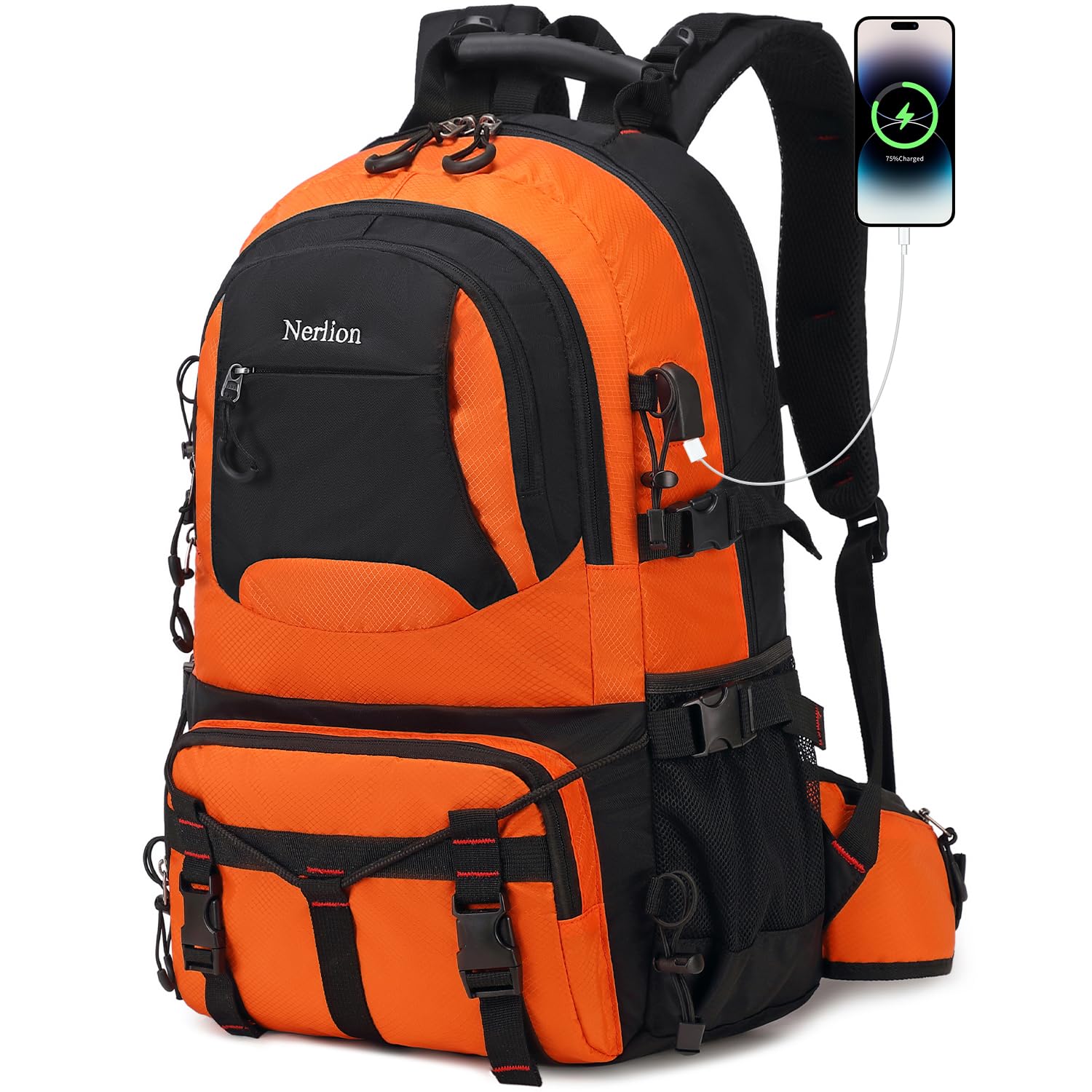 NerIion 40L hiking backpack front view shows large main compartment for gear.
