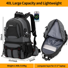 NerIion 40L hiking backpack front pockets offer quick access to essentials.