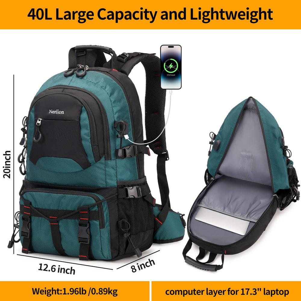 NerIion 40L hiking backpack luggage belt enables easy airport transfers with a suitcase.