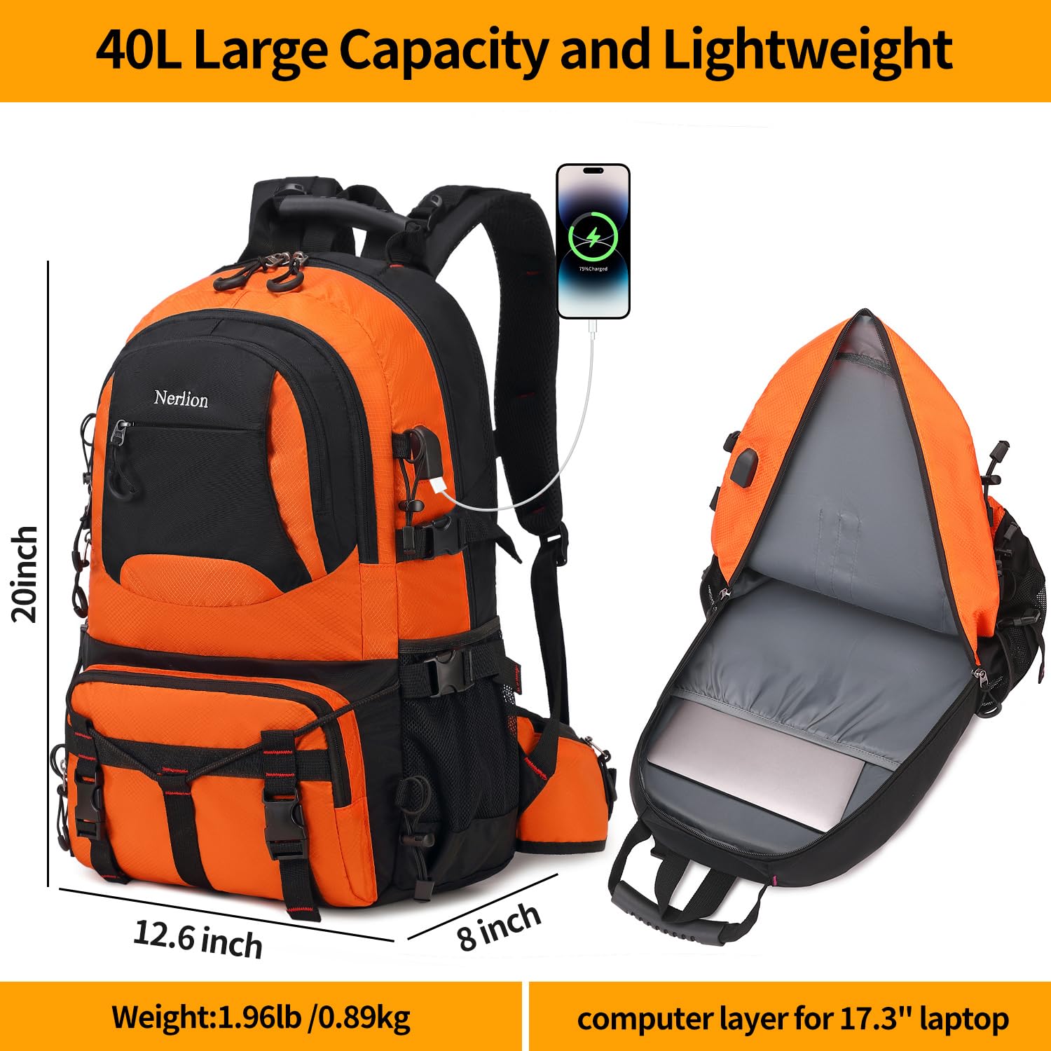NerIion 40L luggage belt enables easy carry through luggage handles.