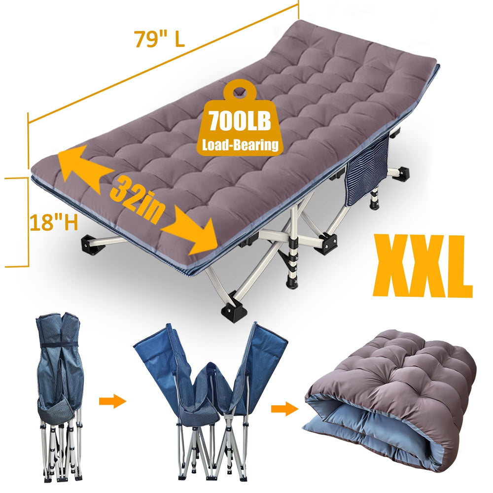 NESDCC foldable camping cot with carry bag, easy transport for trips.