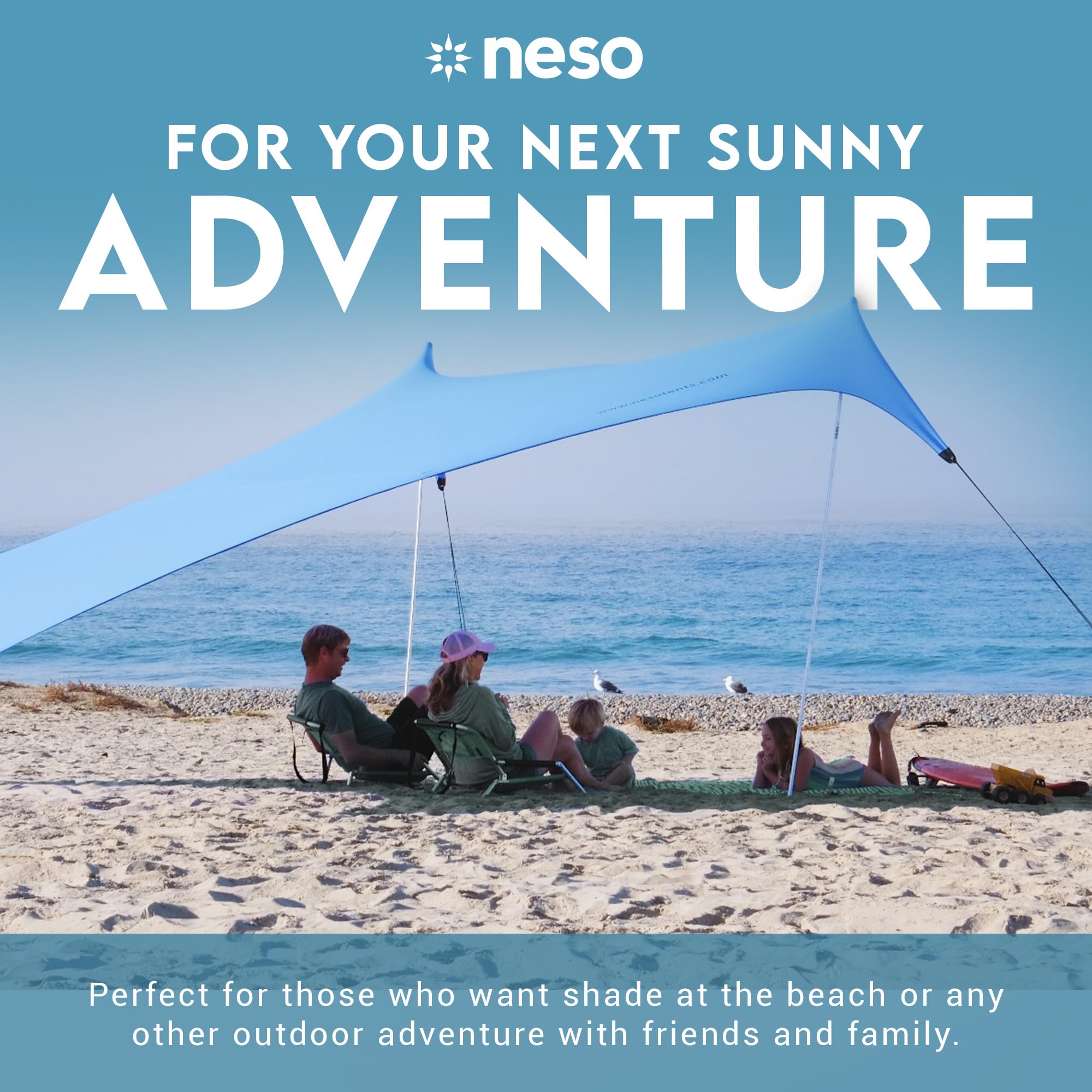 Neso Gigante 11x11-foot cover provides spacious shade for picnics and games.