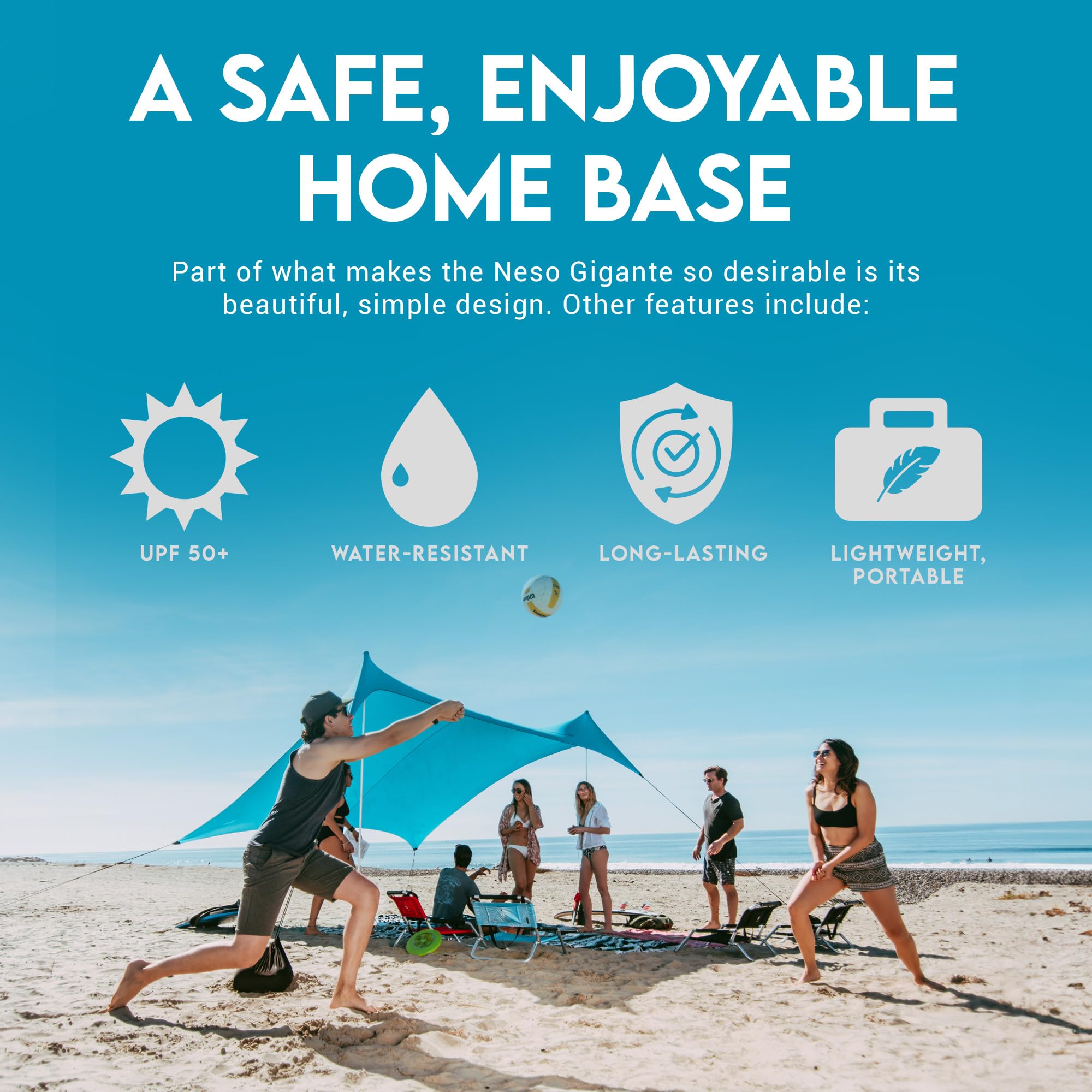 Neso Gigante 11x11ft dimensions deliver wide sun shelter for groups.