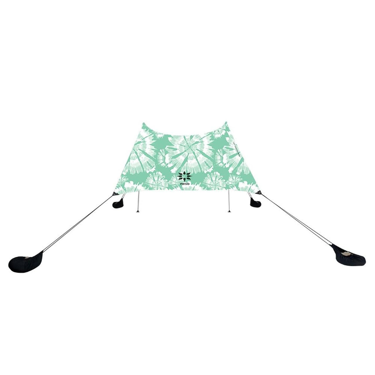Neso Grande mint tie-dye beach tent open, offering wide shade and UPF 50+ sun protection.