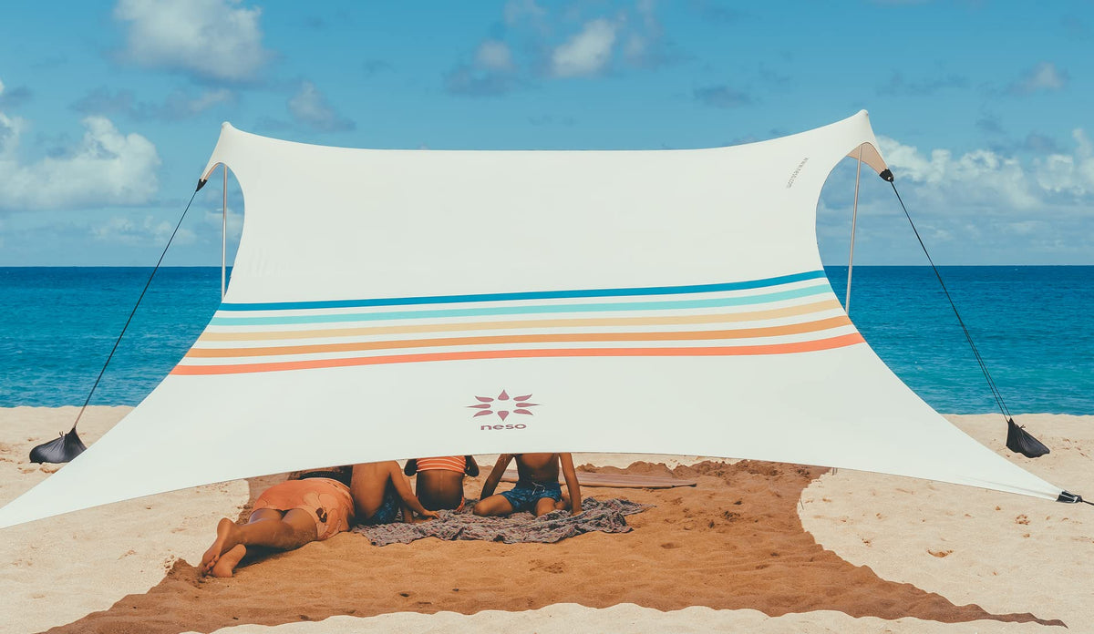 Neso Rainbow 7x7 beach tent setup provides quick shade on sunny days