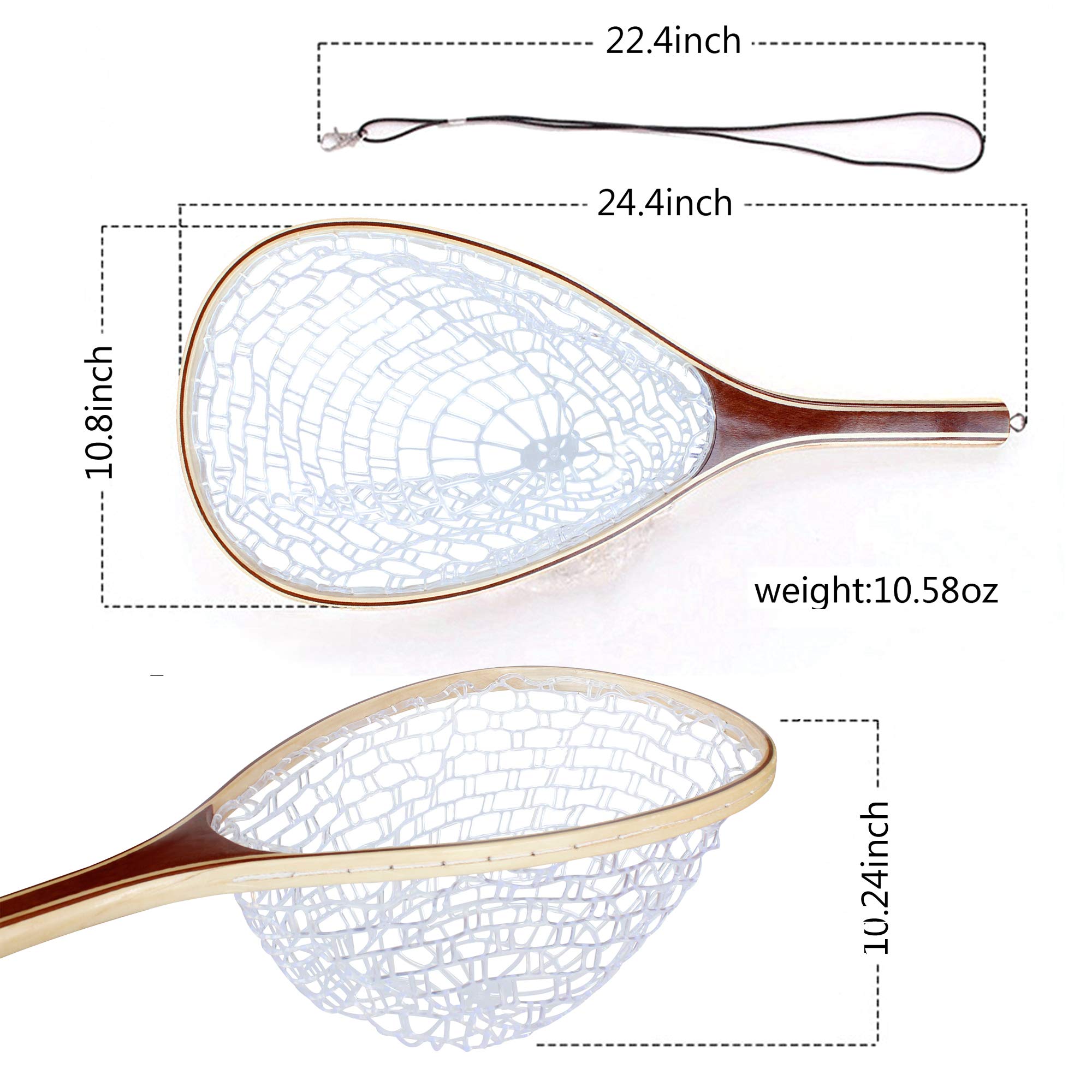Comfortable grip wooden handle and frame of NetAngler net