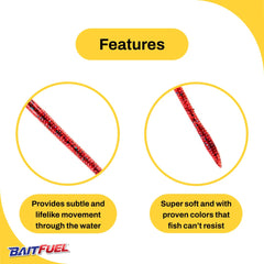 NetBait BAITFUEL T-Mac plum worm demonstrates vivid wobble for versatile water use.