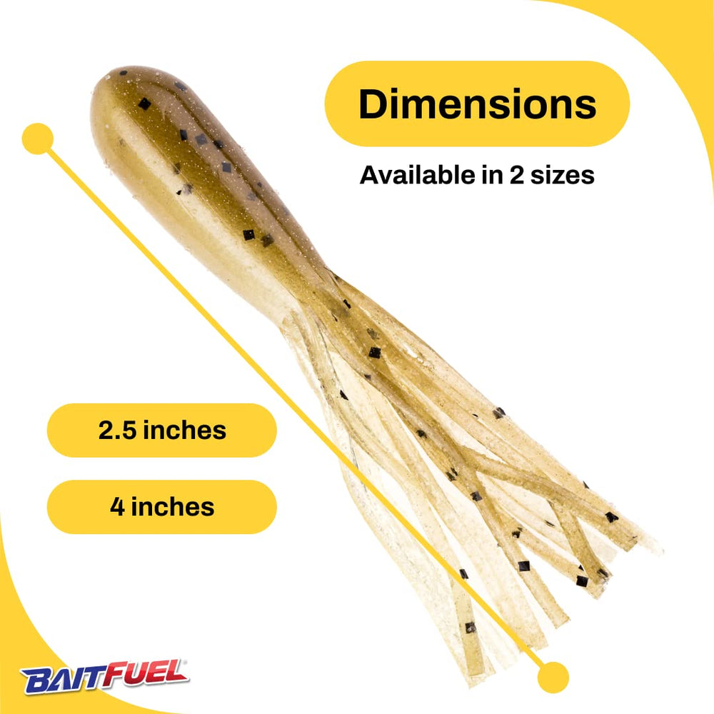 NetBait BAITFUEL Tubes 4-Inch close-up on tapered body for realistic baitfish appearance.