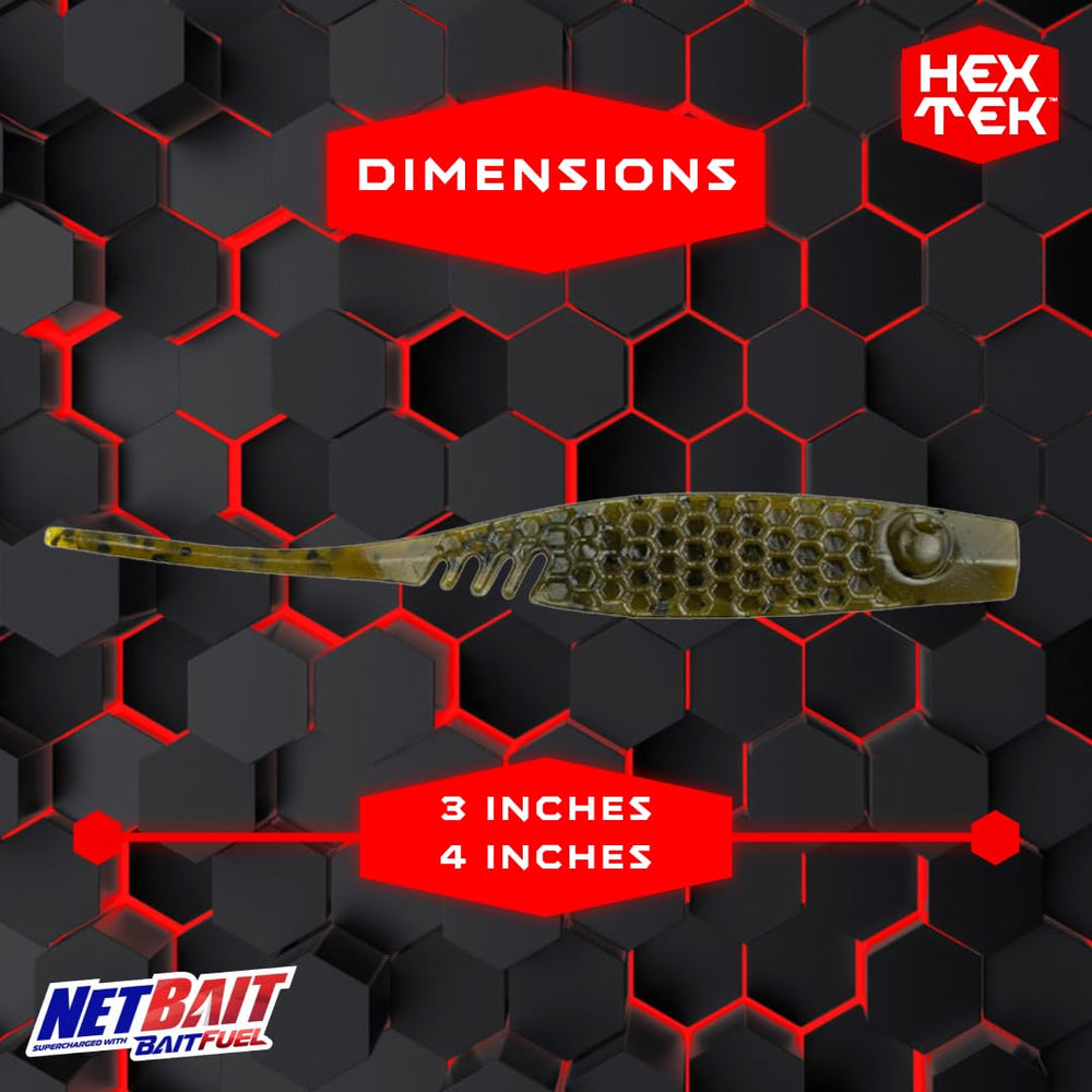 NetBait HexTek Eko Shad 3in beaver-tail action ideal for slow retrieves