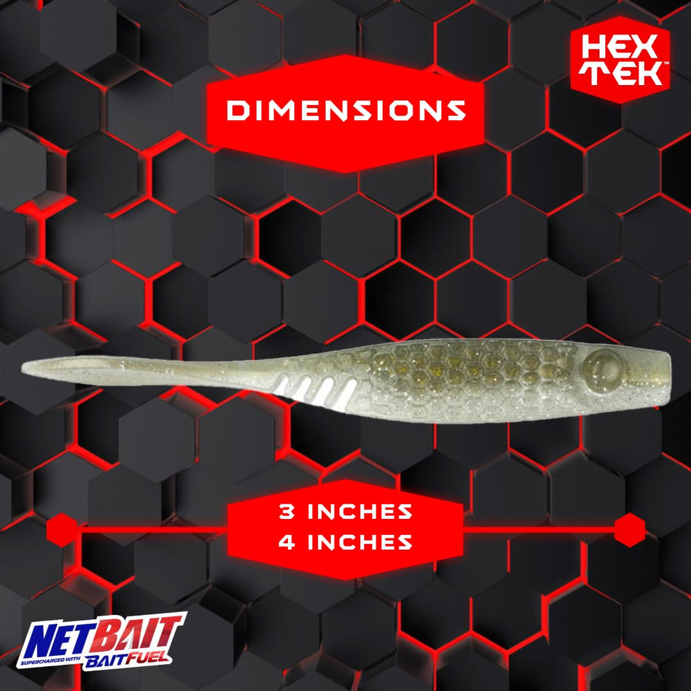 NetBait HexTek EKO Shad 3in hex texture closeup highlights scent pockets for extended attracts.