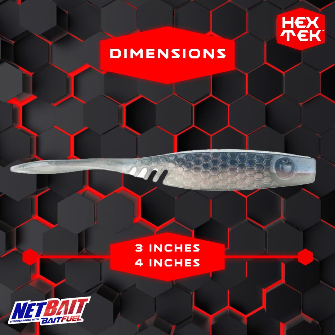 NetBait HexTek EKO Shad 4in front view highlighting larger profile for predators.
