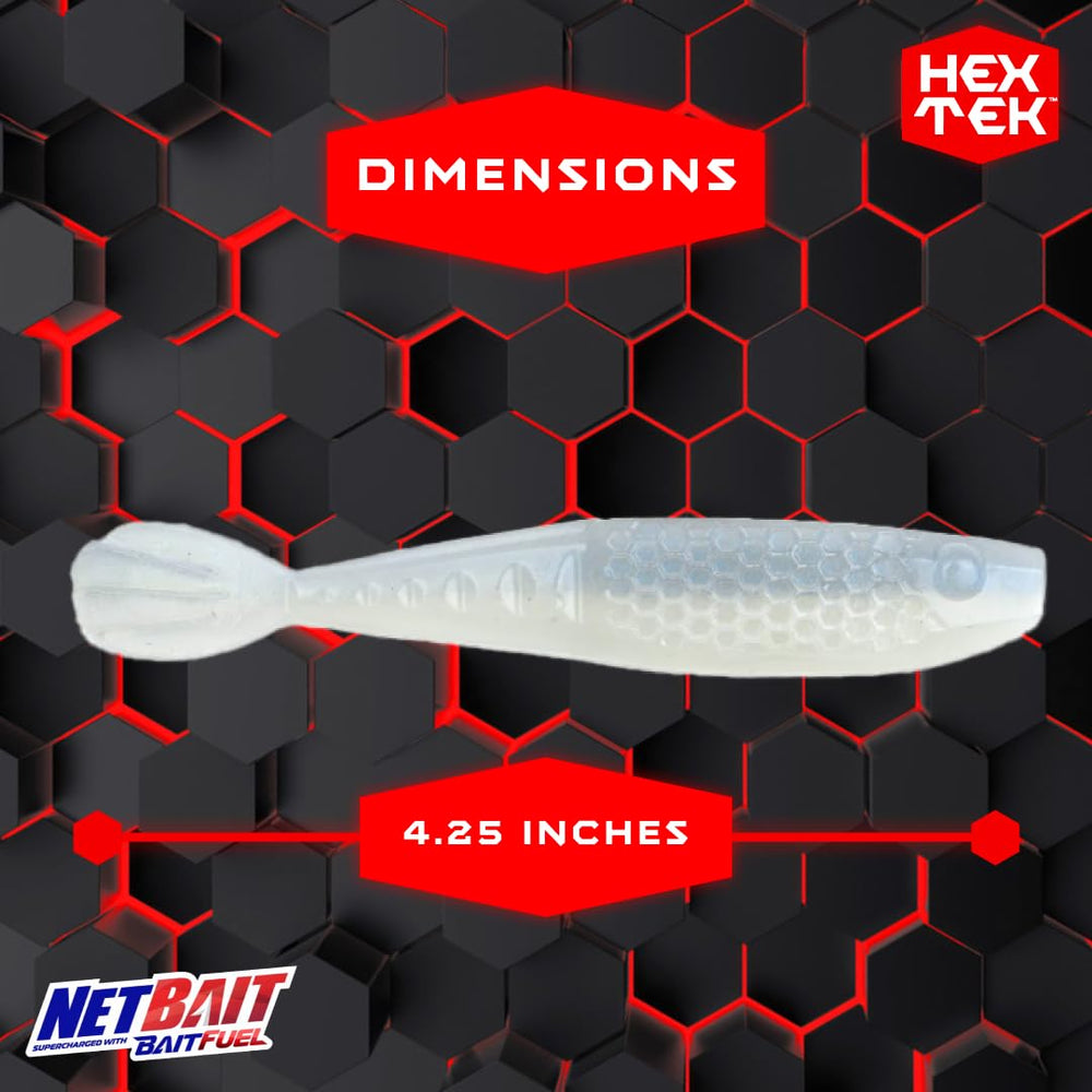 NetBait HexTek Whip Tail Shad action close-up; tapered tail creates natural quiver underwater.