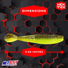 NetBait HexTek Whip Tail Shad side profile highlights slender body and tail action for bass