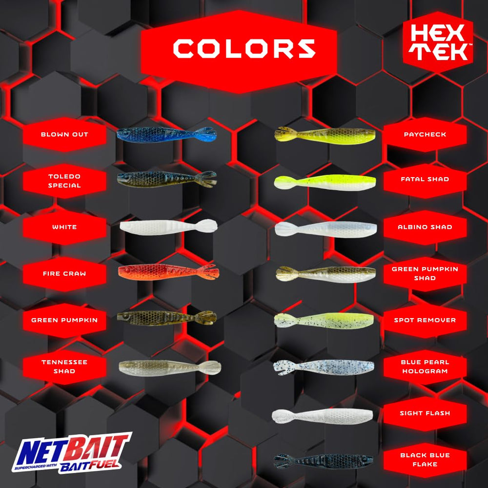NetBait HexTek Whip Tail Shad trailer setup for versatile presentations.