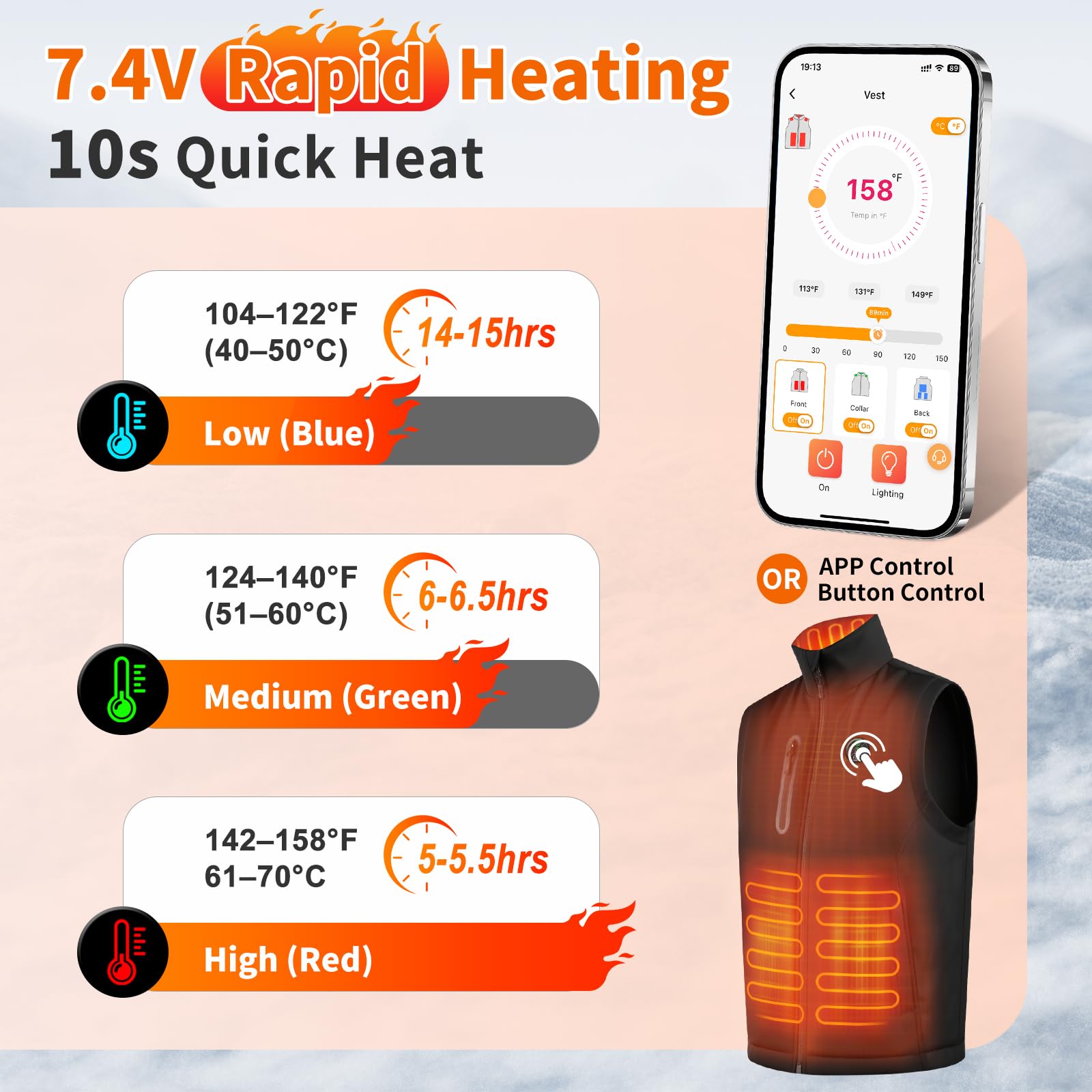 Netraty heated vest highlighting eight zones delivering even warmth on cold hikes.