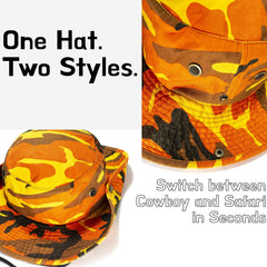 NevEND camo bucket hat packable fold demonstrates lightweight travel convenience