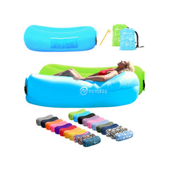 Nevlers blue-green inflatable couch outdoor-lounge no-pump setup for easy camping