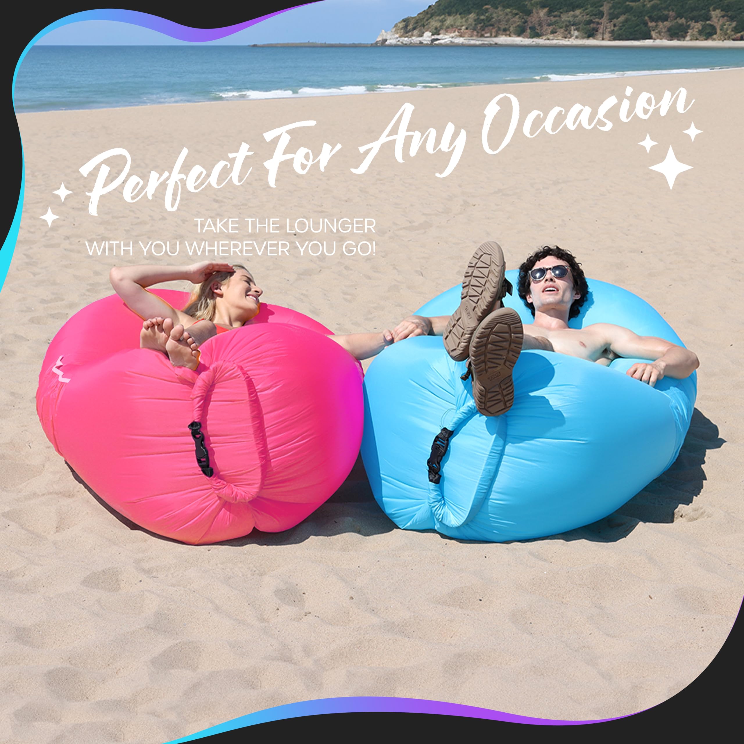 Nevlers two-pack blue and pink lounge chairs at festival, suitable for outdoors