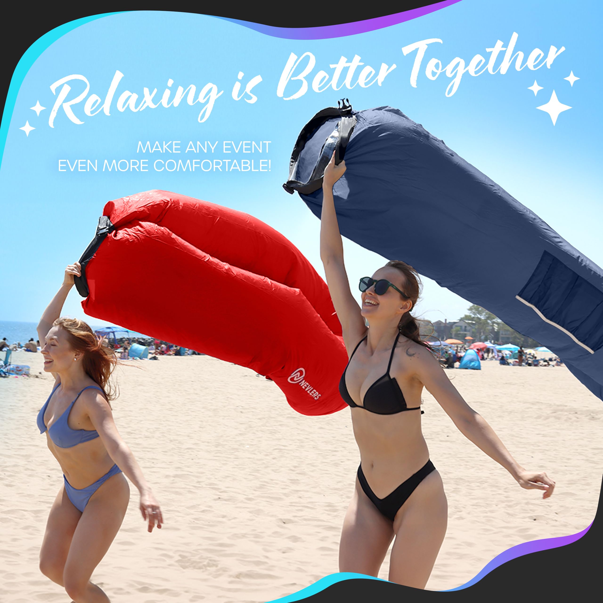 Nevlers navy and red inflatable lounger for camping.