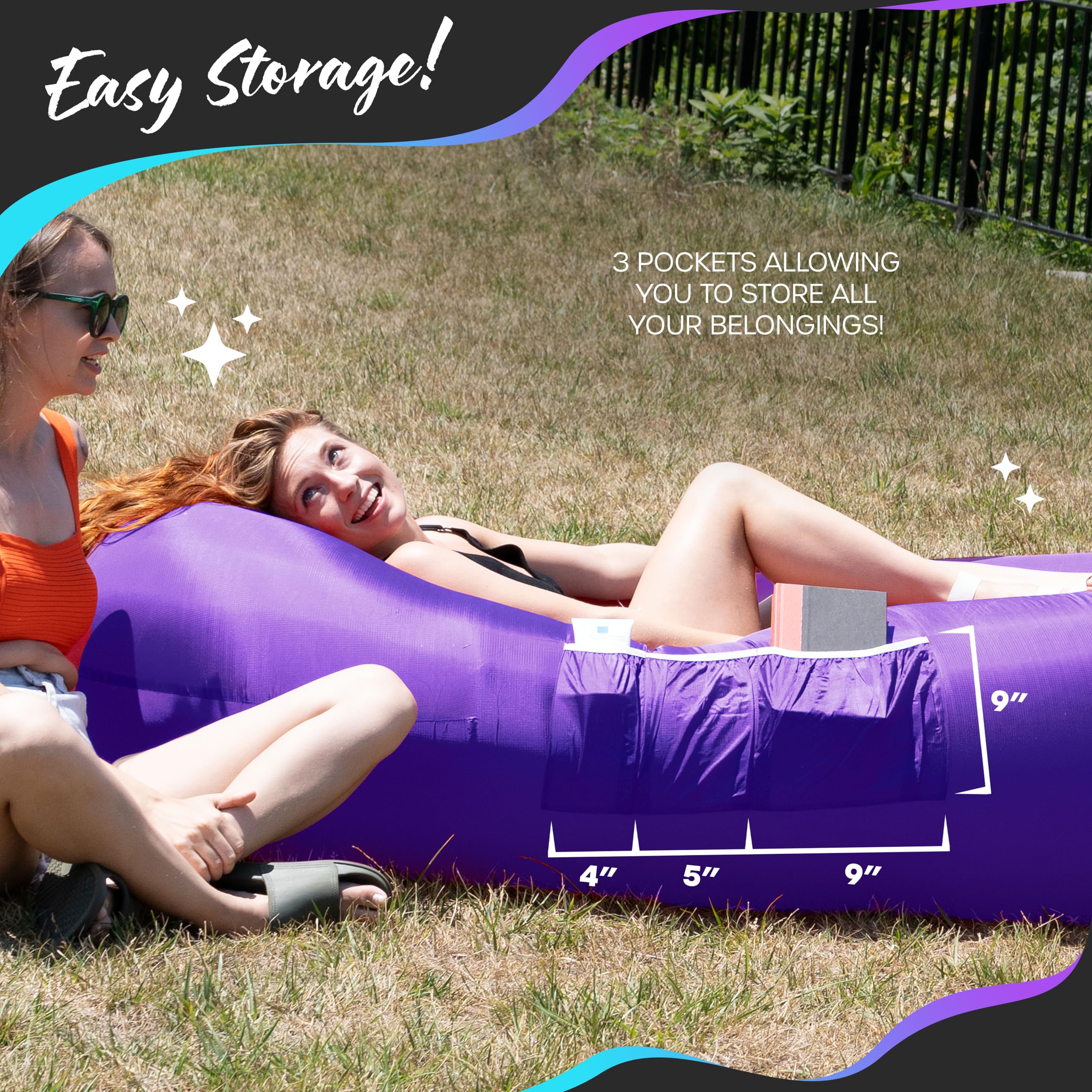 Nevlers sturdy stake helps keep the lounger steady in windy conditions.