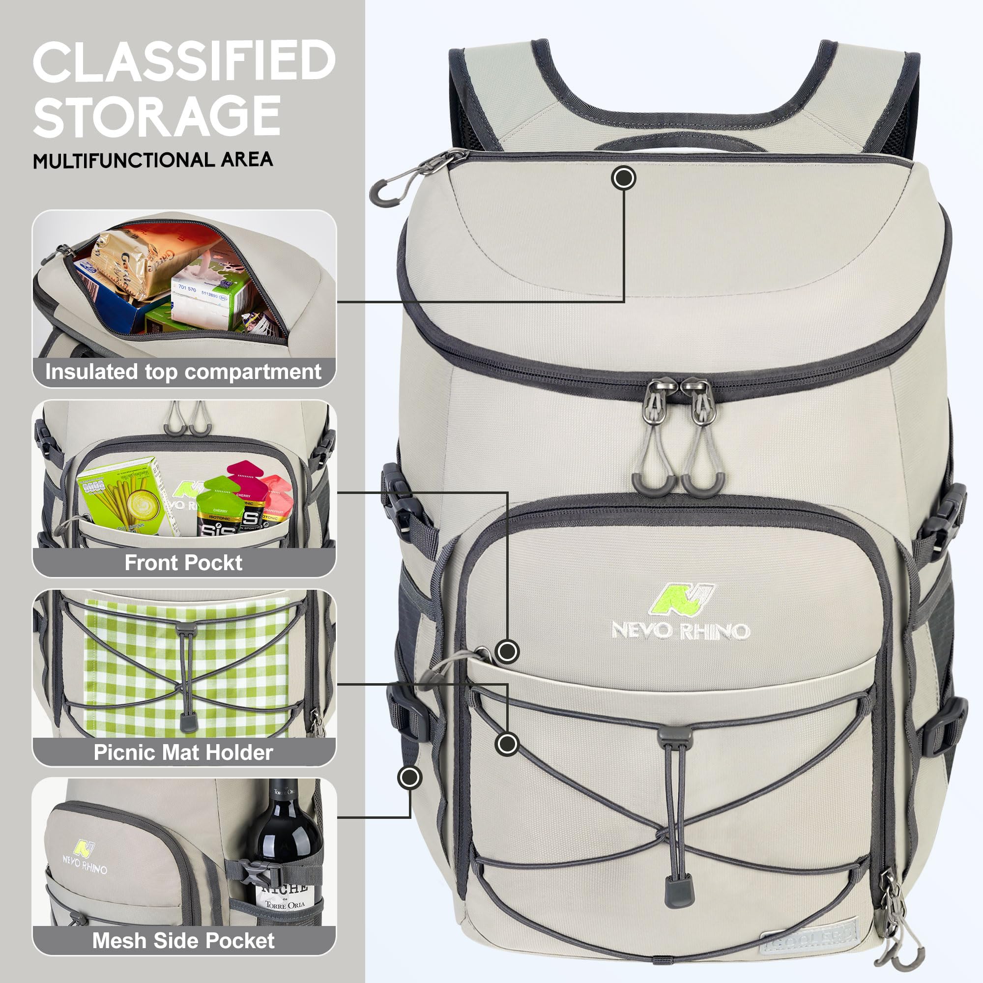 N NEVO RHINO backpack cooler beer opener pocket for convenient beverage setup