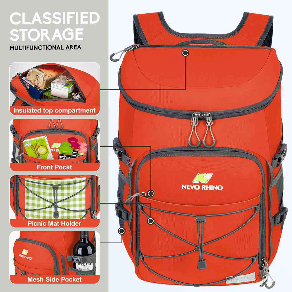 NEVO RHINO cooler shows multiple compartments and pockets.