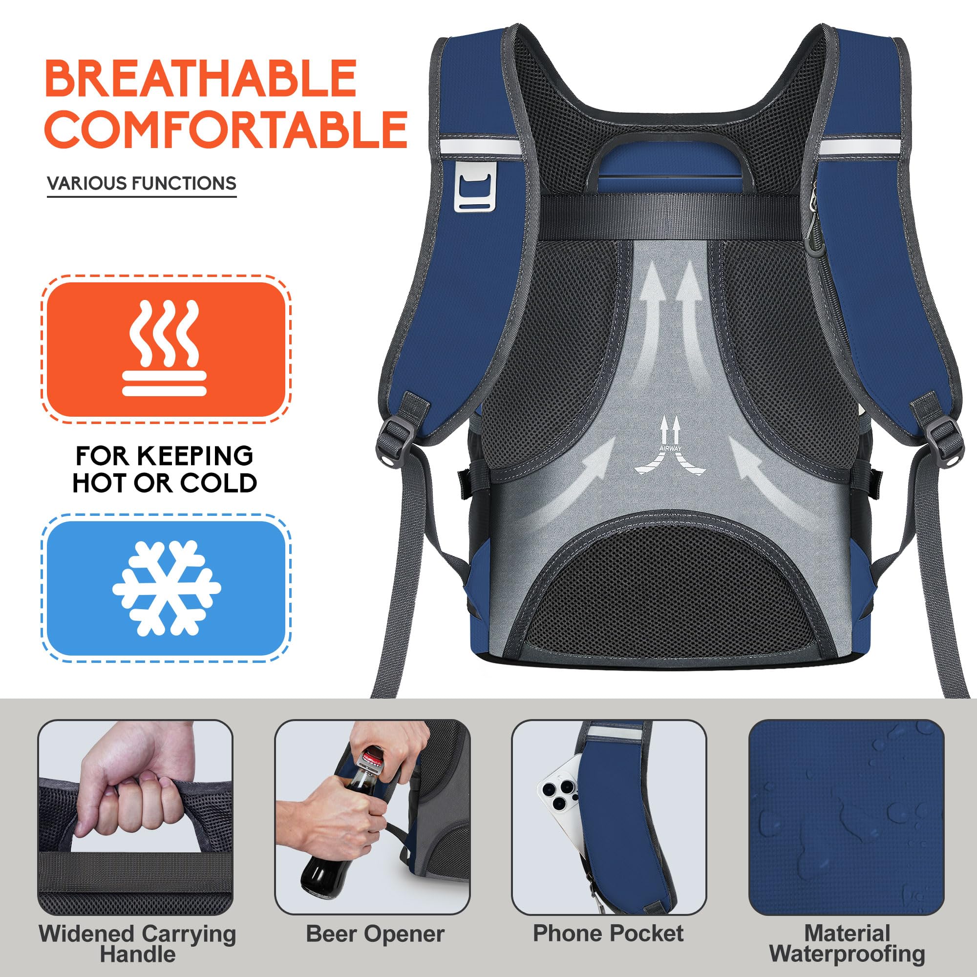 Nevo Rhino backpack cooler filled with cans demonstrates full-load readiness.