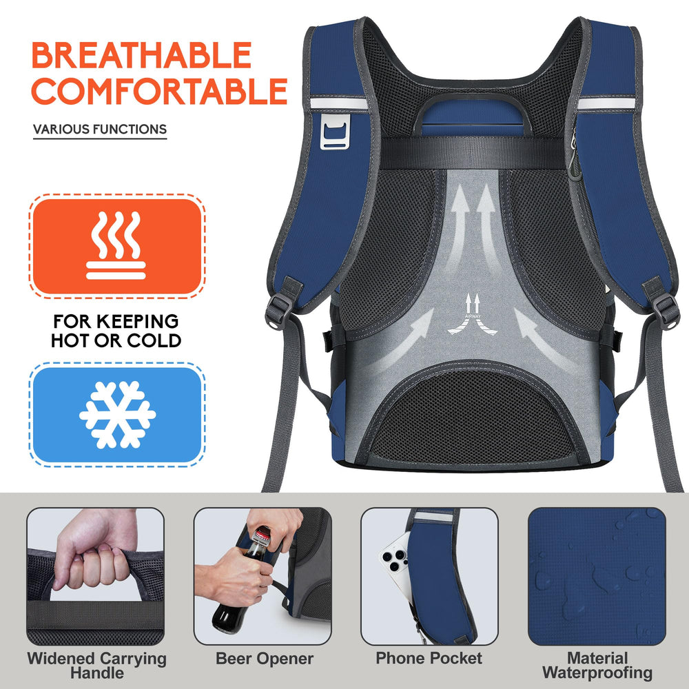 Nevo Rhino backpack cooler filled with cans demonstrates full-load readiness.