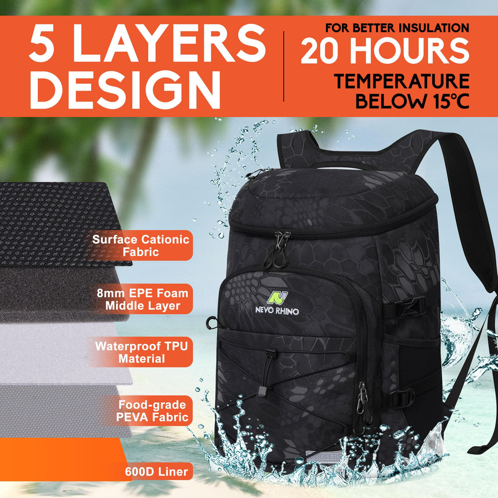 NEVO RHINO backpack cooler interior with large main compartment keeps snacks organized and cool