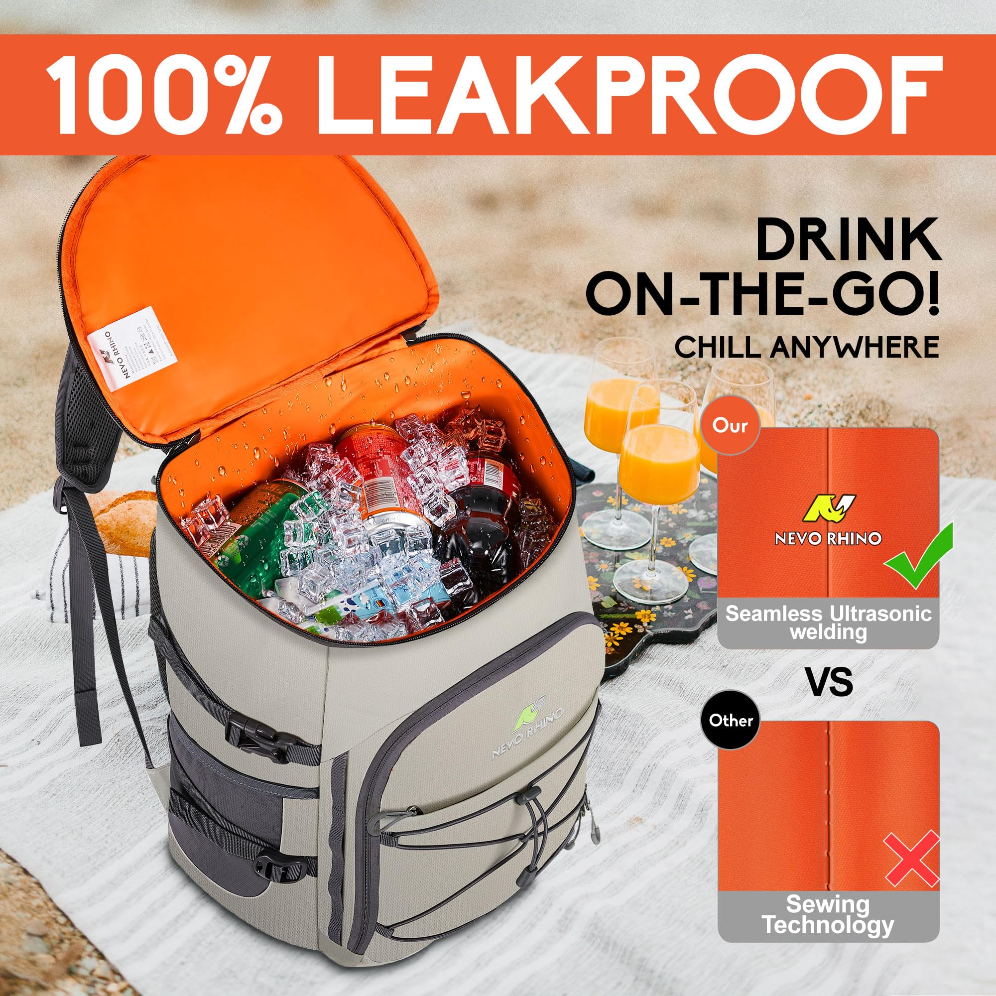 N NEVO RHINO backpack cooler insulation layer helping keep drinks cold during outings