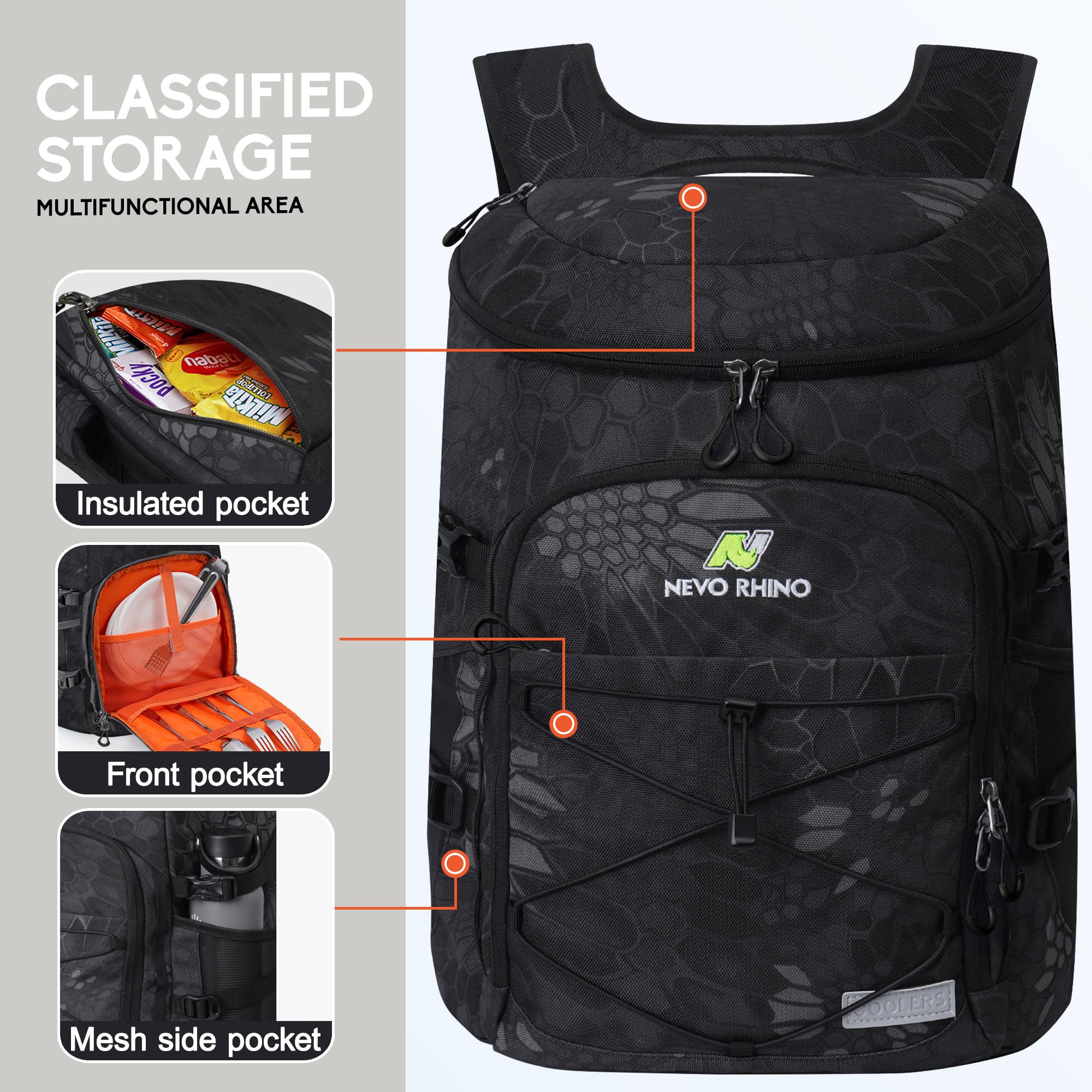 NEVO RHINO backpack cooler interior wipes clean after meals for easy maintenance
