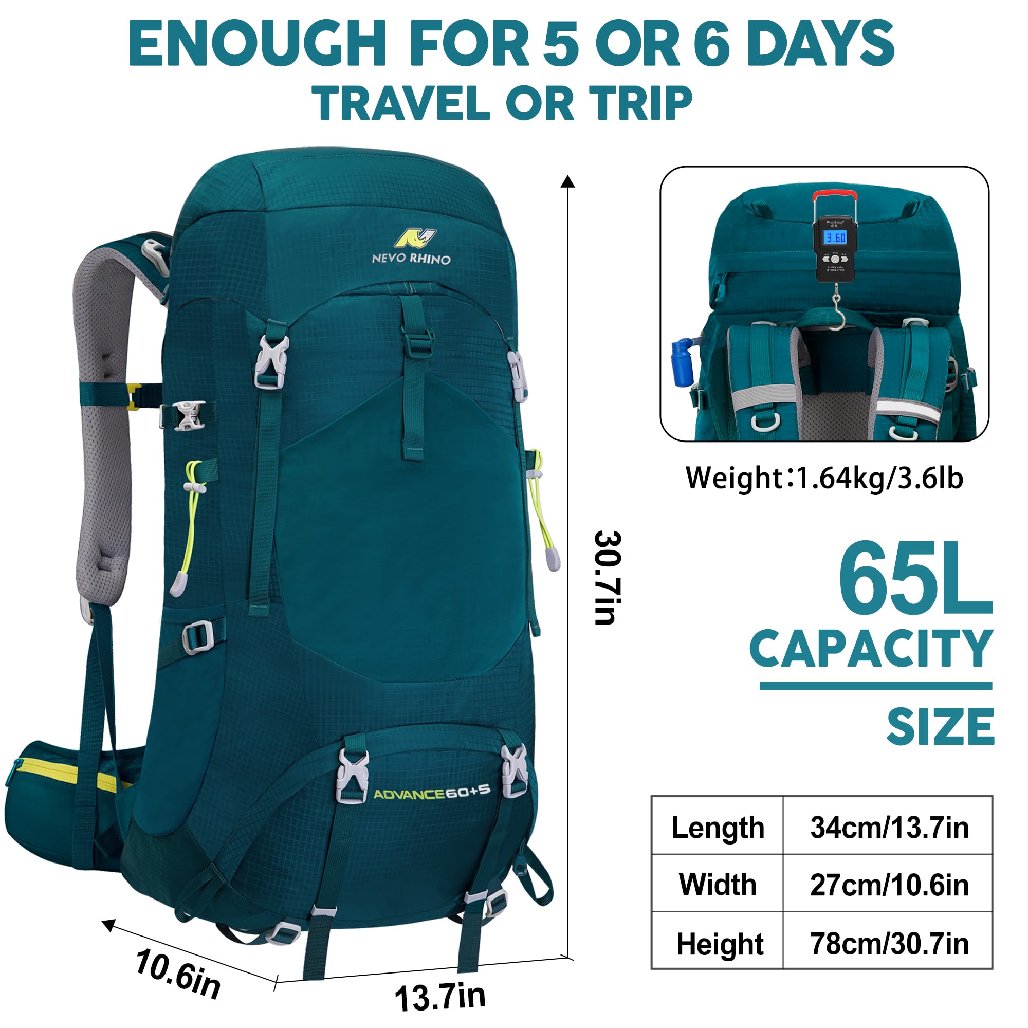 N NEVO RHINO backpack shoulder strap ergonomic design reduces fatigue on long hikes