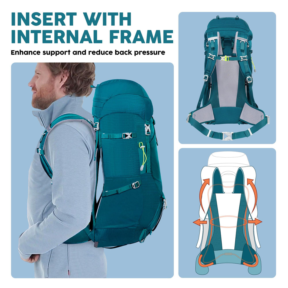N NEVO RHINO internal frame backpack hydration pocket keeps water accessible during trekking.